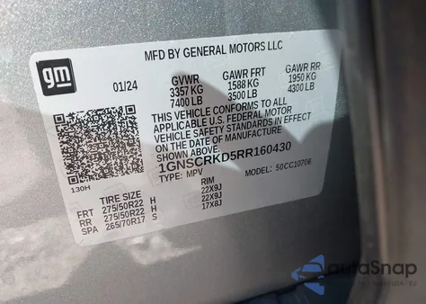 2024 Chevrolet Tahoe 2Wd Rst z USA, uszkodzony, nr VIN 1GNSCRKD5RR160430